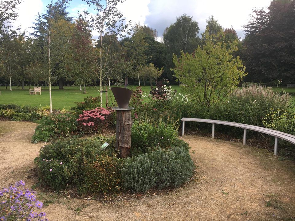 Curving path and planting in the Farnborough Sands Memorial Garden at Aldershot